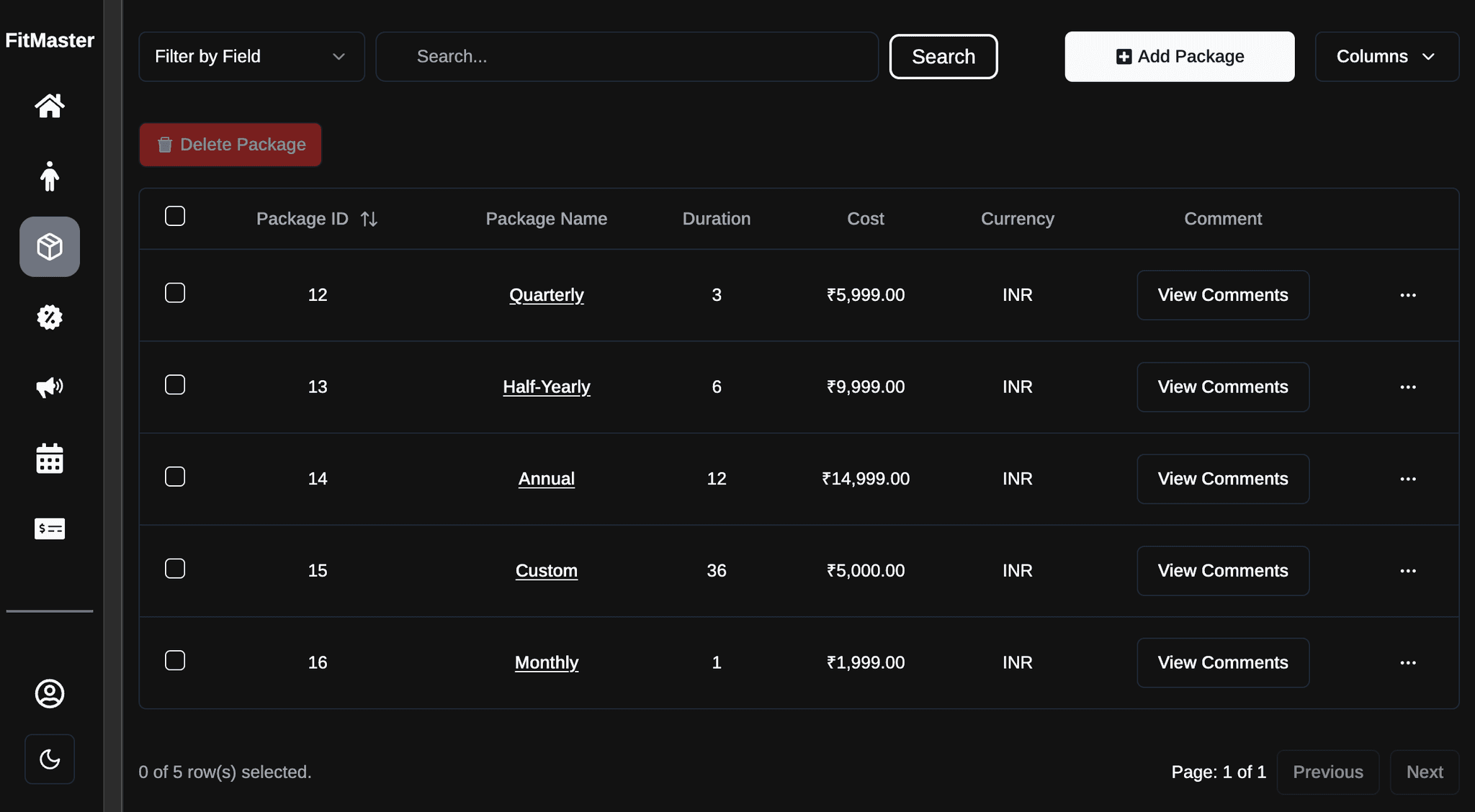 Packages Tab